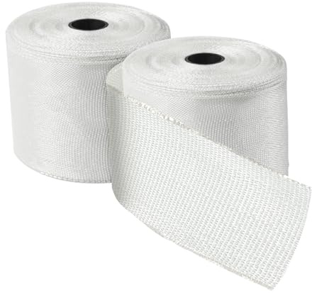 Fiberglass Cloth Tape 50FT 2 Rolls Non-Adhesive Plain Weave Repair High Strength Cloth for Seams, Reinforcement, Fiberglass Resin Saturation,Insulation (White, 2 InchX50 feet)