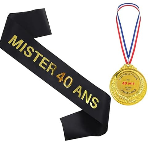 jenich 40 ans Homme Echarpe Mister 40 ans Médaille d'or 40 Happy 40th Birthday Décoration Ensemble d'anniversaire 40 Homme