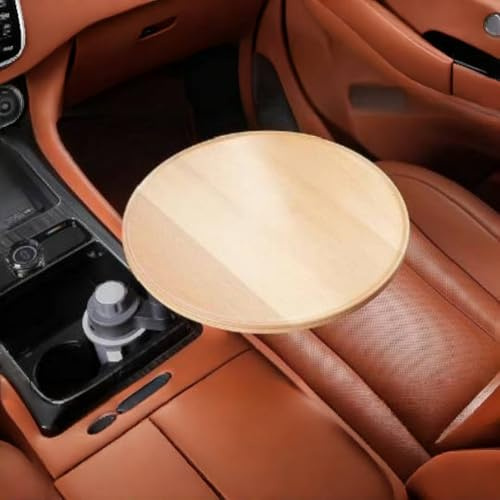 XUMIUZIY Holz-Autotisch, Auto-Schreibtisch für Laptop, 360° drehbarer Holz-Tassenhalter-Tisch, Aluminium-Arm & Massiv-Birkenholz, Essenstablett für Essen/Arbeiten Dual Use (helle Farbe)