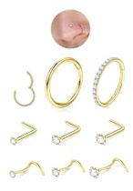 Velvoria 8 Stück Nasenstecker Nasenring aus Edelstahl goldene Nasenringe hypoallergene Nasenringe L-förmige Nasenstecker Korkenzieher-CZ-Nasenpiercing-Schmuck