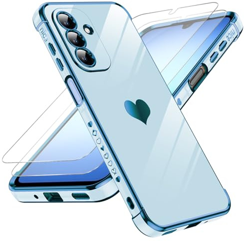 LeYi for Samsung Galaxy A17 4G/5G Phone Case with 2 Tempered Glass Screen Protector, Scratch Resistant Silicone Cover, Slim Soft TPU Shockproof Protective Mobile Case for A 17 - Blue