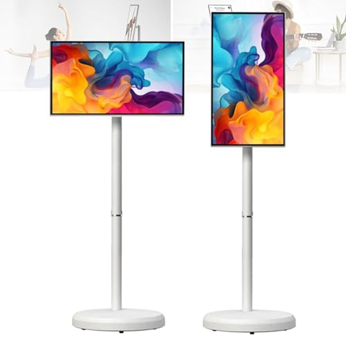 Hydravex Televisor portátil con Ruedas de 21,5 Pulgadas, 1080P, Pantalla táctil giratoria 100% sRGB, Pantalla de Tableta con Base, operativo Android 14, batería de 6000 mAh (6 h) White-4+64G