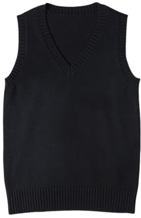 shownicer Pull sans Manches Femme Chaud Col en V Gilet en Tricot Automne Hiver Couleur Unie Pullover A Noir XXL