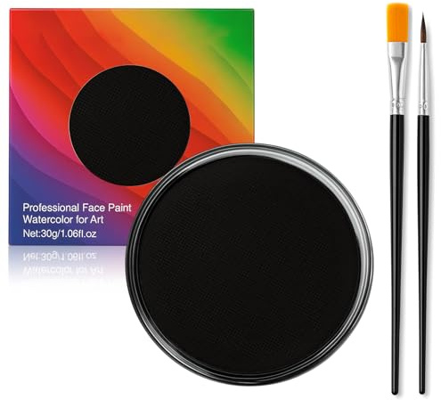 Erinde Pintura Facial Negro con 2 Pinceles, Maquillaje Carnaval para el Rostro, Pintacaras para Adultos, Maquillaje Carnaval y Cosplay, Pintura Corporal Segura para Fiestas