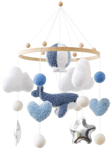 Ueiwffzo Wal Meerestiere Mobile Baby, Babybett Windspiel, Baby Mobiles, Bettglocke Babyzimmer Decor, Kinderbett Charms Wickeltisch Anhänger für Jungen und Mädchen