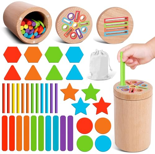 YGVQN Jouet Montessori en Bois 3-en-1 pour Bébé 1 2 3 Ans, Jeu Tri Couleurs et Formes avec Cube de Motricité, Cadeau Éducatif Sensoriel pour Fille et Garçon (Jouets Enfant, Bois Naturel)