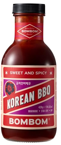 BOMBOM Sweet & Spicy Korean BBQ Sauce - Korean Barbecue Sauce Marinade with Gochujang - Tomato Sweetness & Smoky Heat Flavor - Bold Flavor for Chicken Wings, Grilled Meats & Stir Fry Vegetables