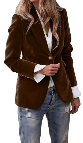 Women's Trouser Suits Womens Blazer Velvet Blazer Suit Casual Long Sleeve Jacket Ladies V Neck Office Work Notched Collar Coats Elegant Classic Button Down Blazers Jackets for Women UK Coffee L