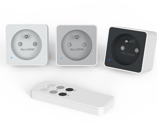 SURNICE Prise Telecommande sans Fil, 3 + 1 ensembles de prises télécommandées, 2300 W, avec interrupteur, Portée 80M, Matériaux certifiés GRS, Économie d'Énergie, couleurs blanche, grise et noire