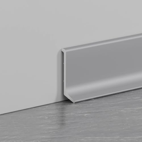 Lot de 4 moulures de plinthe en aluminium - 125 cm de long - 4/6/8 cm de hauteur - Base murale en métal pour sols et murs - Gris méridien (6 cm x 125 cm) - Design durable et élégant