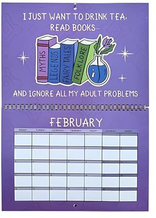 Väggkalender 2026 | 12-månaders kalender med färgglatt läsmotiv – Jan. - Dec. 2026 spiralbunden veckoplanerare – för vardagsrum arbetsrum bokmaskar läsare bibliotek litterära fans