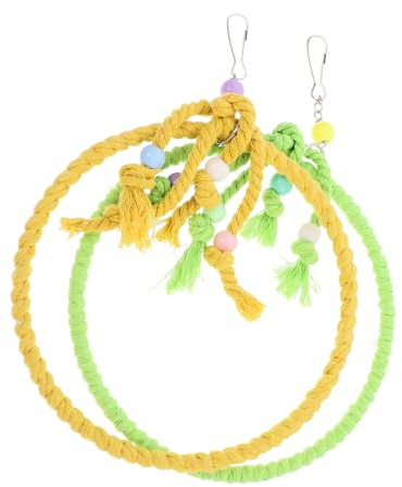 Kichvoe Columpio para Pájaros Pequeños 2 Piezas, Anillo Redondo de Cuerda de Algodón Natural, Accesorio para Jaulas de Aves, Percha y Columpio Hamaca para Loros y Cacatúas, Juguete Seguro