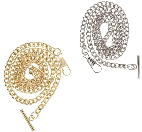 KJHBV 2 Stück Taschenuhrkette im Retro Design mit T-Steg und Haken | Eisen in Silber, Hohe Zähigkeit und Belastbar, für Damen und Herren