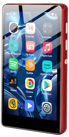 80GB MP3 Player with Bluetooth and WiFi-SWOFY 4 HD Full Touch Screen MP3 Player with Spotify, Amazon Music,YouTube,Libby,Android MP4 Music Player for Kids Red