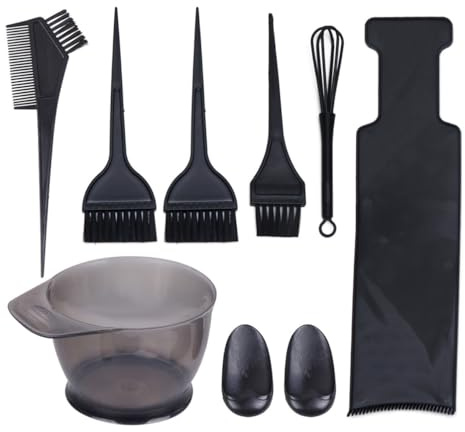 KICHOUSE Kit de Coloration Capillaire Professionnel 8 Pièces en Plastique Noir Bol, Pinceau, Peigne et Plateau Pratique pour Salon et Usage DIY