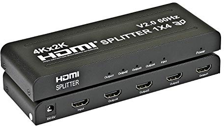 Expert Connect 1x4 HDMI Splitter | 4 Port | 1 in - 4 Out | Ultra HD 4K/2K @ 60Hz (60 fps), HDR | HDMI 2.0, HDCP 2.2 | Full HD/3D | 1080P | DTS | Digital Sound | Direct TV | 18 Gbps
