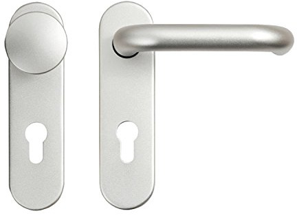 Domoferm Wechselgarnitur auf Kurzschild für Feuerschutztüren | Brandschutztüren T30 - T60 - T90 | Entfernung PZ 72 mm (DIN) | Aluminium silber eloxiert