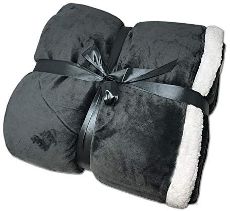JEMIDI - Couverture - Aspect Laine d'agneau - Sherpa - 200 x 150 cm - Environ 1 350 g - Couverture Douillette - pour canapé - XL - XXL (Anthracite 200 x 150 cm)