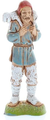 Moranduzzo Bon Berger avec Mouton sur Les Épaules pour Crèche de 10 cm Échelle 1:20 – Hauteur 8,8 cm – Figurine en Résine PVC, Incassable, Style ‘700, Peinte à la Main, Sculpteur M. Landi