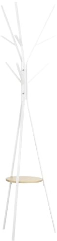 HOMCOM Perchero de Pie Forma de Árbol Perchero para Ropa de Metal con 9 Ganchos y Estante Perchero Vintage para Dormitorio Salón 45x45x180 cm Blanco