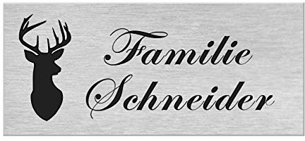 Klingelschild selbstklebend Briefkastenschild Namensschild Edelstahl Geweih | Edelstahlschild mit Namensgravur, witterungs- und UV-beständig, premium Lasergravur, Jäger, Hirsch, personalisiert