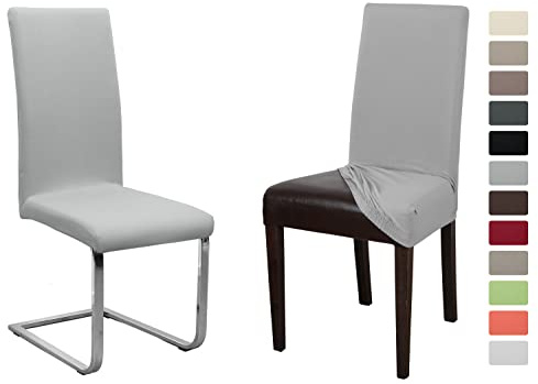 BEAUTEX Stuhlhusse Jersey Baumwolle Stretch elastisch 1er Set Hellgrau | auch passend für Freischwinger & Schwingstühle, atmungsaktiv, pflegeleicht, formstabil, universelle Passform, rutschfest
