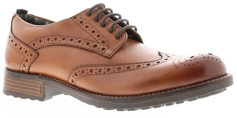Mens Lace-Ups Premium Leather Formal Shoes for Men with Brogue Detailing. Wing Tip Toe Mens Brown Shoes with TPR Outsole. Office Party Wedding Occasion Footwear Tan 10 UK