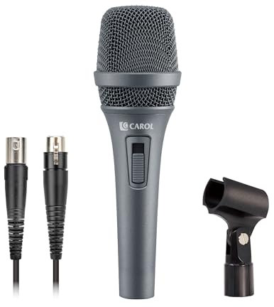 CAROL AC-900S XLR - Micrófono Vocal con Cable - Micrófono supercardioide dinámico con tecnología AHNC de cancelación de Ruido para Cantar, Karaoke, Escenario y Estudio, Incluye Clip de micrófono