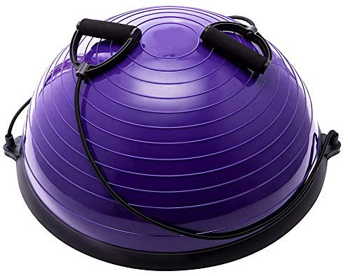 CLQ Yoga Balance Ball Trainer 58cm mit Widerstandsbändern Halber Yoga Balance Ball für Yoga Fitness Krafttraining Pilates Gymnastikball