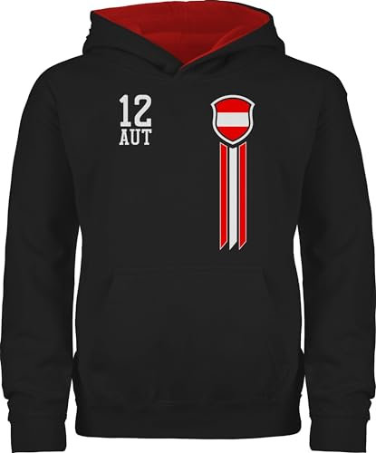 Shirtracer Pullover Kinder Hoodie Jungen Mädchen - Fußball EM WM - 12. Mann Österreich Fanshirt - 152 (12/13 Jahre) - Schwarz/Rot - Fanartikel österreich Europameisterschaft 12 Hoody Fussball