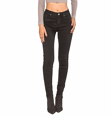 Nina Carter P076 dam skinny fit jeans hög midja jeans push-up stretch använd look denim byxor, Svart (P076-8), XS Smal