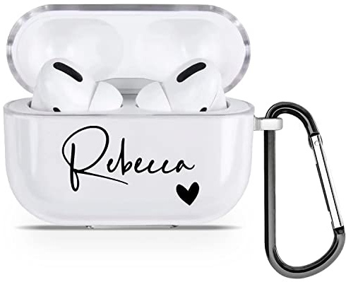 Personalisiert Benutzerdefiniert Individuell Beliebiger Text Soft Gel Silikon Klar Hülle | Betonen Sie Ihren Stil - Schwarzer Name und Herz - für AirPods Pro