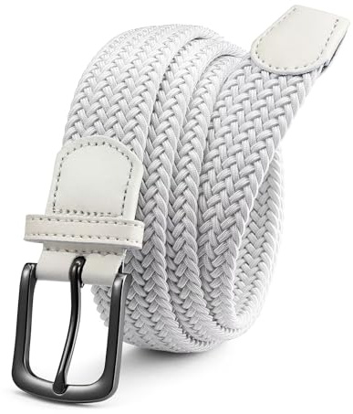 CHAOREN Elastiska bälten för män – elastiskt bälte män 3,5 cm för golfbyxor – tätt utfört stretchbälte, Vitt, 38-40 (Fit Pants Size 36-38)