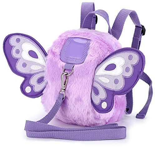 BTSKY Fluff Baby Kleinkind Rucksack mit Sicherheitsleine – Kindergeschirr Anti-Verlust-Geschirr Leine, Gurt, Violett