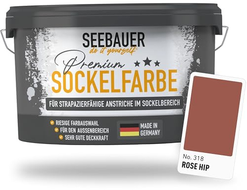 SEEBAUER diy Sockelfarbe Rot 2,5L für Außen (No. 318 Rose Hip) Rissfüllende Spezialfarbe für Fassade, Sockel und Dach - Geeignet für Putz, Mauerwerk und Beton