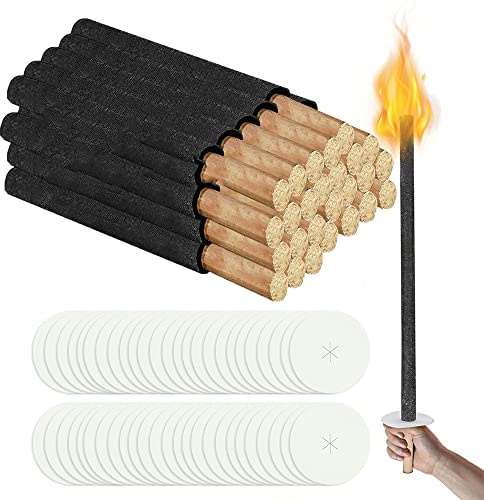 Cecaylie 100 pièces torches de cire temps de combustion 100 min, torches pour l'extérieur en cire naturelle, avec protection des mains et longue poignée, pour enfants en plein air jardin feu de camp