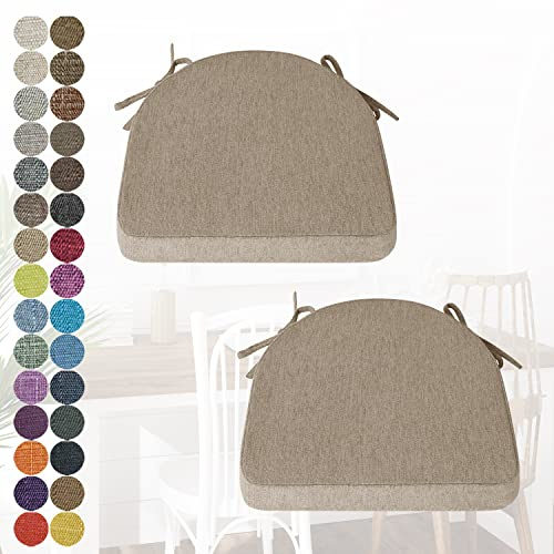 PHUSTJKL 2er Set Stuhlkissen Halbrund Stuhlauflage mit Bändern für Esszimmer, Waschbare rutschfest Sitzkissen mit Reißverschluss für Indoor Zuhause Büro Küche (40x38x38x3cm Hellbraun)