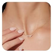 Freekiss Gold Pendant Necklace for Women: Dainty Diamond Necklaces Simple 14K Gold Plated Paperclip Pendant Choker Necklaces Cute CZ Open Oval Necklace Trendy Gold Jewelry for Women