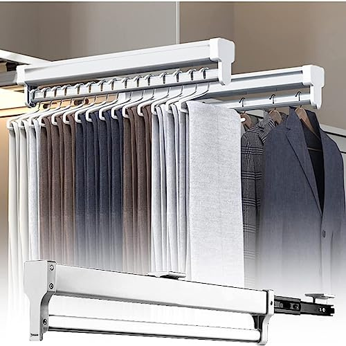 KSTORE Tringle À Vêtements Extensible pour Placard Tringle Placard Coulissante avec 2 Rails Coulissants Réglable 35-80cm Rail,Support Organisateur idéal pour la Garde-Robe,80cm