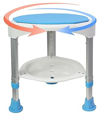 SUBTLETY Duschhocker 360° Drehbarer Badhocker 45-57 cm Höhenverstellbar Duschstuhl mit Ablage Duschhilfe Anti-Rutsch Aluminum Duschsitz Badestuhl Badsitz für Senioren Behinderte Schwangere