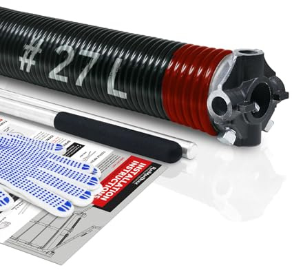 KaiMinDogz Left Hand Wind (Black Cone) 1.75 Garage Door Torsion Spring with Non-Slip Winding Bars & Gloves for Replacement, Electrophoresis Black Coated, MIN 16,000 Cycles (0.225x1.75x27)