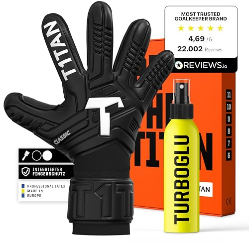 T1TAN Training Torwarthandschuhe Kinder, Herren Classic White Out, Fingerschutz Gr. 4-11, Torhüterhandschuhe Erwachsene, Tormannhandschuhe Jugendliche, Torwarthandschuhe Kinder, 5-15+ Jahre