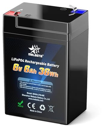 melasta 6V 6Ah Batteria al Litio Ricaricabile LiFePO4, batteria Accumulo Fotovoltaico con 2000 cicli profondi e protezione BMS, LiFePO4 Batterie 6V per Energia Solare, Bambini, Barche, Camper, Scooter