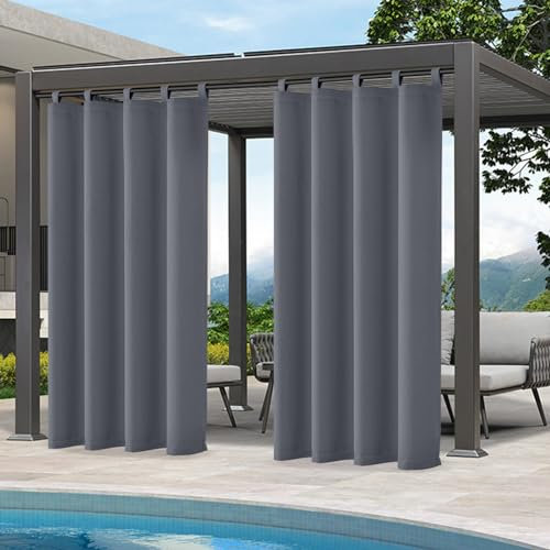 Qelus Outdoor Vorhang Wasserdicht, Sonnenschutz mit Klettverschluss B132xH274cm, Outdoorvorhänge Wasserdicht für Balkon Sichtschutz Pavillon Pergola Terrasse Garten (Anthrazitgrau, 1Stück)