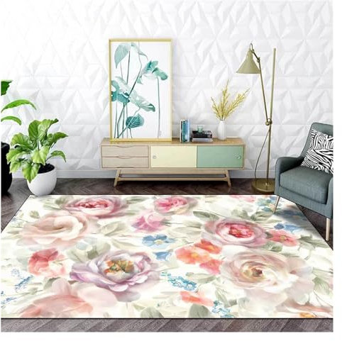 LLXJY Rosa-weiß-Blauer Aquarell-blumenteppich Gegend, Kurzflor Waschbar Bodenteppich, for Schlafzimmer Wohnzimmer Esszimmer Balkon,Büro (Farbe : Rosa, Größe : 40 x 60 cm)