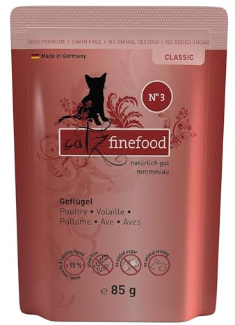 catz finefood N° 3 Geflügel Feinkost Katzenfutter nass, Premium Nassfutter für Katzen ohne Getreide und Zucker mit hohem Fleischanteil (24 x 85g Beutel)