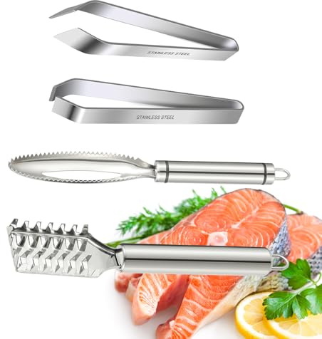 iziusy 2 Pcs Fish Tweezer 2 Pcs Fish Scale Remover, Fishbone Tweezers Descaler Cleaner Scraper Tool Stainless Stee Pliers