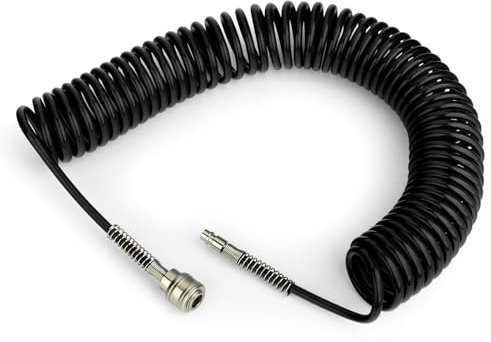 TAILONZ PNEUMATIC Black 10M Tubo flessibile a spirale per aria in PU con diametro esterno di 8 mm, (con attacco rapido e nipplo a innesto, materiale del tubo in PU)