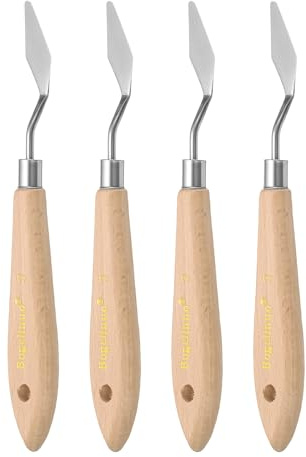 QUARKZMAN 4Pcs 3# Espátula de Pintura de Acero Inoxidable Puntiaguda para Mezclar y Extender Pintura Acrílica y Óleo en Lienzo con Mango de Plástico
