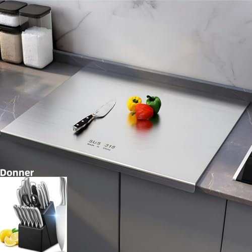 Planche a Decouper 316 Inox,Plaque Inox Cuisine,Plan de Travail Inox,Protege Plan de Travail Cuisine,Grande Planche a Decouper Pour la Cuisine,Bar,Restaurant (50 * 50cm)